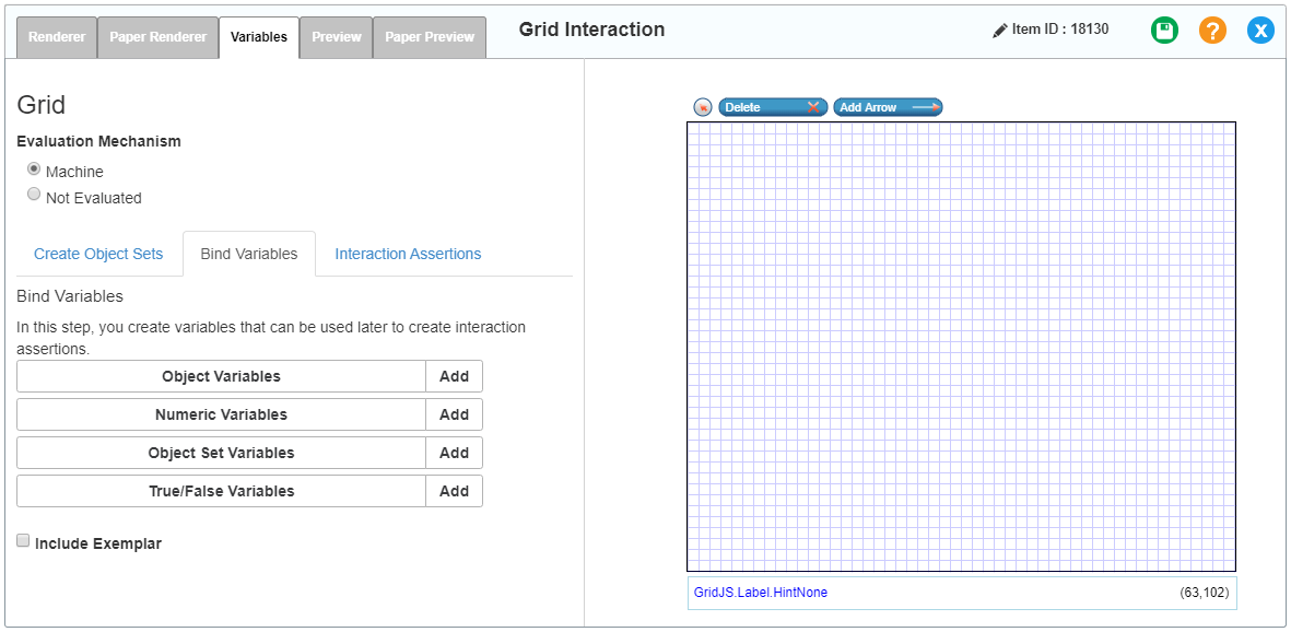 Grid interaction editor window: standard Grid: Variables tab: Bind Variables sub-tab
